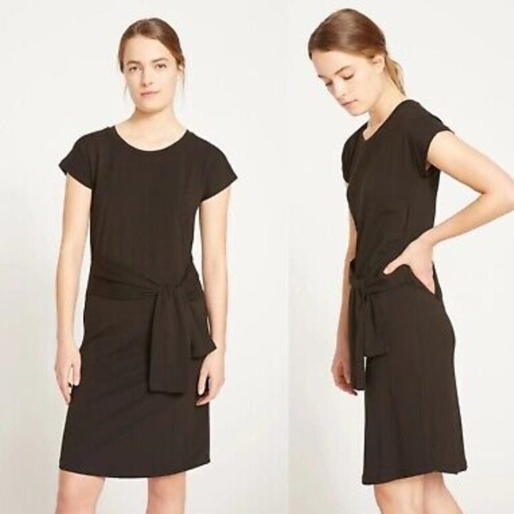 Universal Standard Misa Jersey Tie Waist Short Sleeve Black Dress Size Small